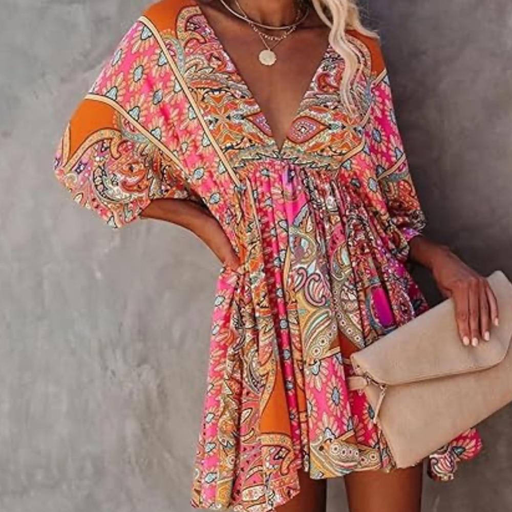Boho pink and other colors Print Dress s